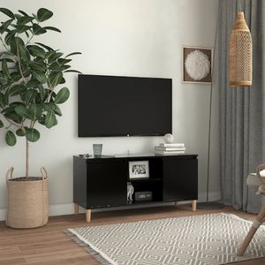 vidaXL Szafka TV z drewnianymi nóżkami, czarna, 103,5x35x50 cm 1
