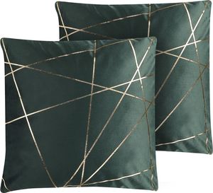 Shumee Zestaw 2 welurowych poduszek dekoracyjnych geometryczny wzór 45 x 45 cm zielony PINUS 1