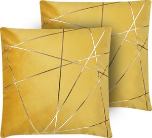 Shumee Zestaw 2 welurowych poduszek dekoracyjnych geometryczny wzór 45 x 45 cm żółty PINUS 1