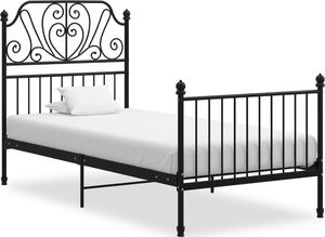 vidaXL Rama łóżka, czarna, metal i sklejka, 90 x 200 cm 1