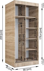 MKPOL Szafa przesuwna MODUO COMFORT 90 antracyt/biała mat z listwami 3