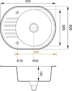 Zlewozmywak Brenor  granitowy, biały,  kuchenny AMON, 60cm X 47cm 3