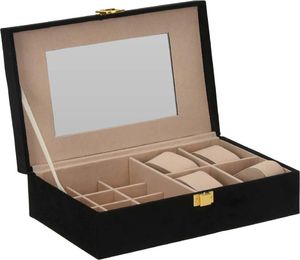 Home Styling Collection Czarne pudełko na biżuterię, zamykany organizer na zegarki, szkatułka, kuferek, etui 1