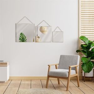 Vilde Kwadratowe lustro na łańcuszku w złotej metalowej ramie 3 sztuki 2