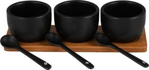 Hit Miseczka, kokilka, dipówka, porcelanowa, CZARNA, 3 sztuki, na podstawce, tacy + łyżeczki 2