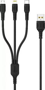 Kabel USB Denmen USB-A - USB-C + microUSB + Lightning 1 m Czarny (29360) 1