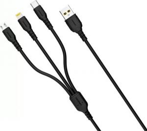 Kabel USB Denmen USB-A - USB-C + microUSB + Lightning 1 m Czarny (29360) 3