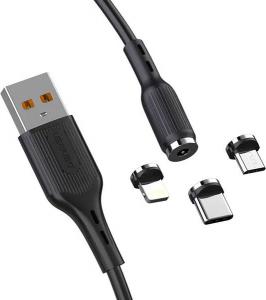 Kabel USB Denmen USB-A - USB-C + microUSB + Lightning 1 m Czarny (29367) 3