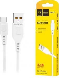 Kabel USB Denmen USB-A - USB-C 1 m Biały (29346) 2