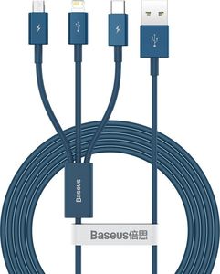 Kabel USB Baseus USB-A - miniUSB + microUSB + Lightning + USB-C 1.5 m Niebieski (CAMLTYS-03) 1