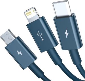 Kabel USB Baseus USB-A - miniUSB + microUSB + Lightning + USB-C 1.5 m Niebieski (CAMLTYS-03) 2