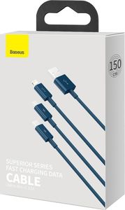 Kabel USB Baseus USB-A - miniUSB + microUSB + Lightning + USB-C 1.5 m Niebieski (CAMLTYS-03) 5