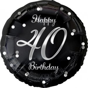 GoDan Balon foliowy Happy 40 Birthday, czarny, nadruk srebrny, 18" 1