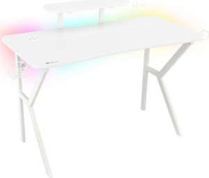 Biurko Genesis Holm 320 RGB Białe 120 cmx60 cm + Fotel Nitro 710 różowo-biały 2