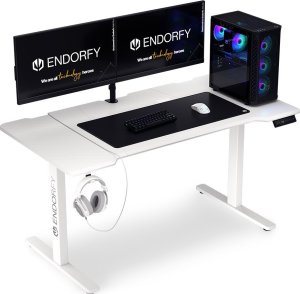Biurko Endorfy Biurko Endorfy Atlas L Electric Białe 150 cmx78 cm + Uchwyt na monitor Atlas Single Onyx White 35