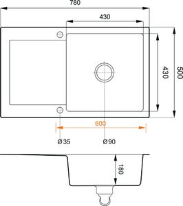 Zlewozmywak Brenor  granitowy biały,  kuchenny Como 78 (78cm x 50cm) 4