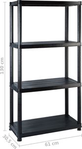 vidaXL Regał 4-poziomowy, czarny, 122x30,5x130 cm, plastikowy 7