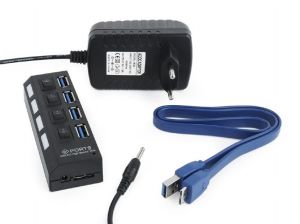 HUB USB Gembird 4-portowy HUB z włącznikami + zasilanie zewnętrzne, USB 3.0, Czarny (UHB-U3P4-02) 3