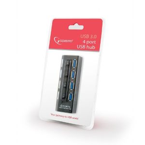 HUB USB Gembird 4-portowy HUB z włącznikami + zasilanie zewnętrzne, USB 3.0, Czarny (UHB-U3P4-02) 4