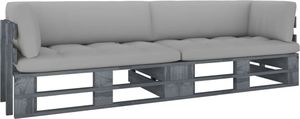 vidaXL Sofa 2-os. z palet, z poduszkami, szara, drewno sosnowe 1