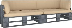 vidaXL Sofa 2-osobowa z palet, z poduszkami, szara, drewno sosnowe 1