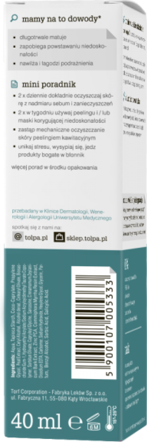 Tołpa Sebio, Matujący krem korygujący, LEKKI, DZIEŃ, 40ml 2