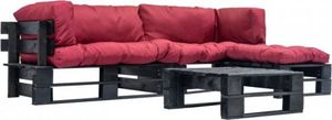 vidaXL 4-cz. zestaw ogrodowy, czerwone poduszki, palety z drewna 1