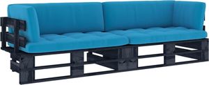 vidaXL Sofa 2-osobowa z palet, z poduszkami, czarna, drewno sosnowe 1