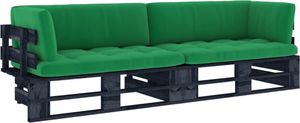vidaXL Sofa 2-osobowa z palet, z poduszkami, czarna, drewno sosnowe 1