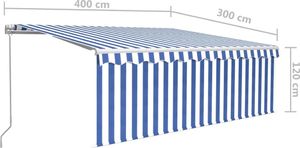 vidaXL Ręcznie zwijana markiza z zasłoną, 4x3 m, niebiesko-biała 7