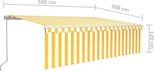 vidaXL Ręcznie zwijana markiza z zasłoną i LED, 5x3 m, żółto-biała 7