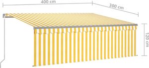 vidaXL Ręcznie zwijana markiza z zasłoną i LED, 4x3 m, żółto-biała 7