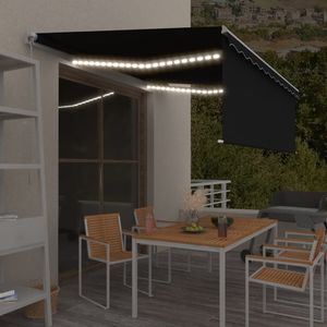 vidaXL Ręcznie zwijana markiza z zasłoną i LED, 4x3 m, antracytowa 1