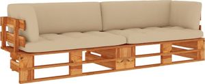 vidaXL Sofa 2-os. z palet, z poduszkami, miodowy brąz, drewno sosnowe 1