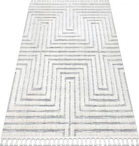 Dywany Łuszczów Dywan SEVILLA Z788A Labirynt, grecki biały / szary Frędzle berberyjski marokański shaggy, 120x170 cm 1