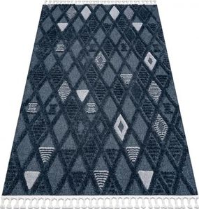 Dywany Łuszczów Dywan SEVILLA Y499B kratka, romby niebieski Frędzle berberyjski marokański shaggy, 80x150 cm 1