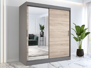 MKPOL Szafa przesuwna MODUO COMFORT 180 antracyt/dąb sonoma z lustrem po lewej 6