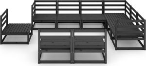 vidaXL 9-cz. zestaw wypoczynkowy do ogrodu, czarny, drewno sosnowe 2