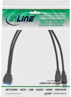 Kabel USB InLine 2x USB-A - 19-pin 0.4 m Czarny (33447I) 2