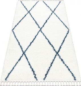 Dywany Łuszczów Dywan UNION 3683 Kratka, trellis krem / niebieski Frędzle berberyjski marokański shaggy, 120x170 cm 1