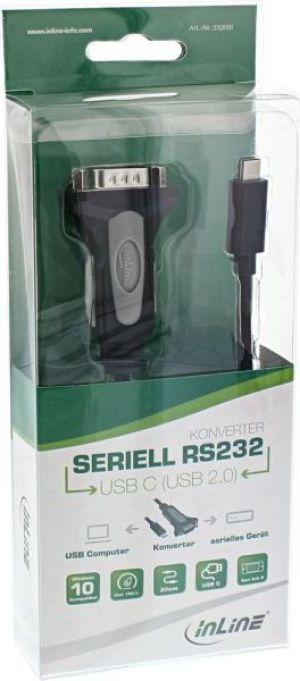 Kabel USB InLine USB-C - DB-9 0.3 m Czarny (33308I) 2