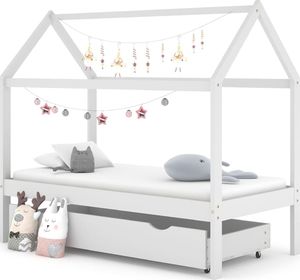 vidaXL Rama łóżka dziecięcego z szufladą, biała, sosnowa, 166 x 87 x 140 cm 1