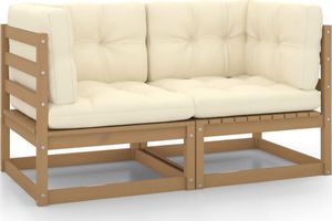 vidaXL 2-osobowa sofa ogrodowa, poduszki, miodowy brąz, drewno sosnowe 1