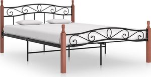 vidaXL Rama łóżka, czarny metal i lite drewno dębowe, 140x200 cm 1