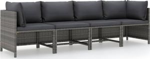 vidaXL 4-osobowa sofa ogrodowa z poduszkami, polirattan, szara 1