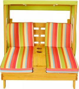 Costway Podwójny leżak ogrodowy dla dzieci z poduszką i parasolem 3