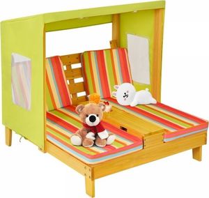 Costway Podwójny leżak ogrodowy dla dzieci z poduszką i parasolem 5