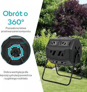 Costway Obrotowy pojemnik na kompost z podwójną komorą 3