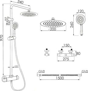 Zestaw prysznicowy YokaHome Bateria prysznicowa termostatyczna natryskowa czarna deszczownica 20 cm - Yoka 2