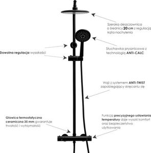 Zestaw prysznicowy YokaHome Bateria prysznicowa termostatyczna natryskowa czarna deszczownica 20 cm - Yoka 10